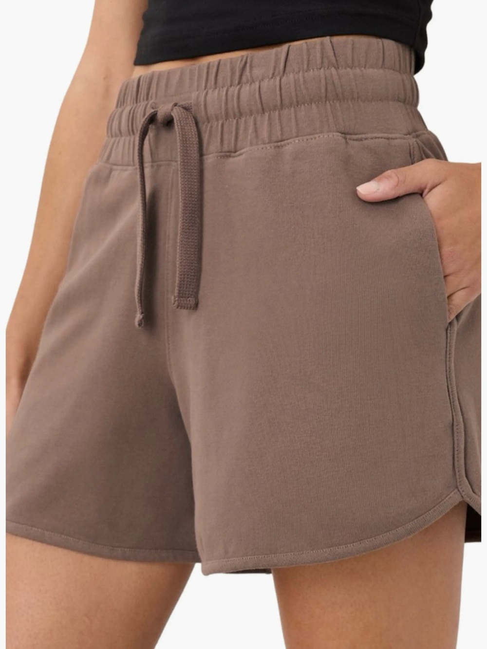 Pact Women's Taupe Cloud-Knit Curved Hem Elastic-Waist Athletic Shorts Sporty